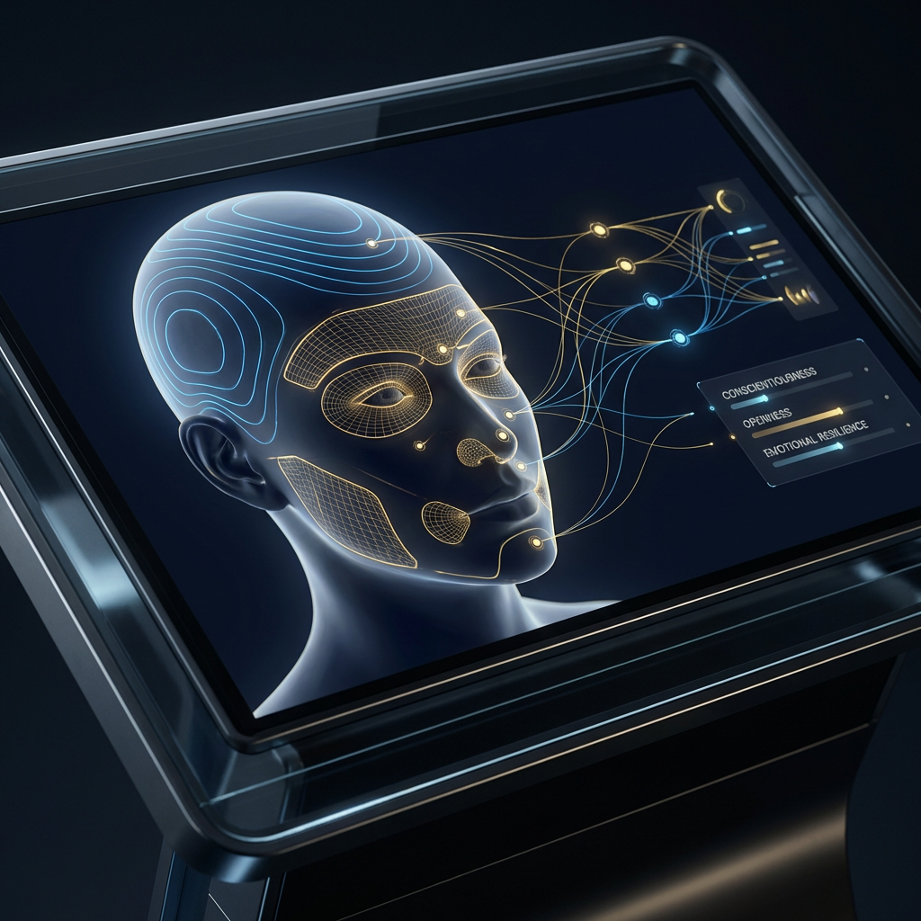 Phrenology analysis system showing cranial mapping overlay with AI-powered feature detection